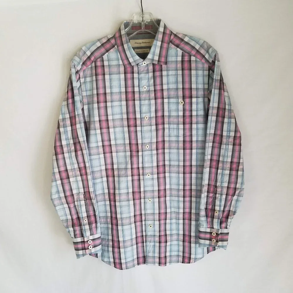 Tommy Bahama Plaid Button Front Long‎ Sleeve Shirt Mens Size Small